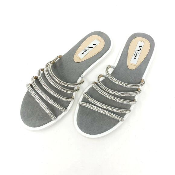 NINA Sabrina Sandal Slides Silver Size 8M - Picture 3 of 6